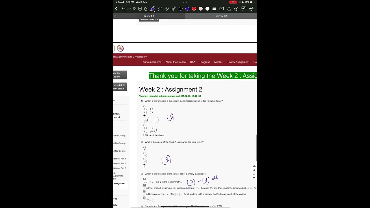 Quantum Algorithms & Cryptography Week 1 Answer Key 🔐