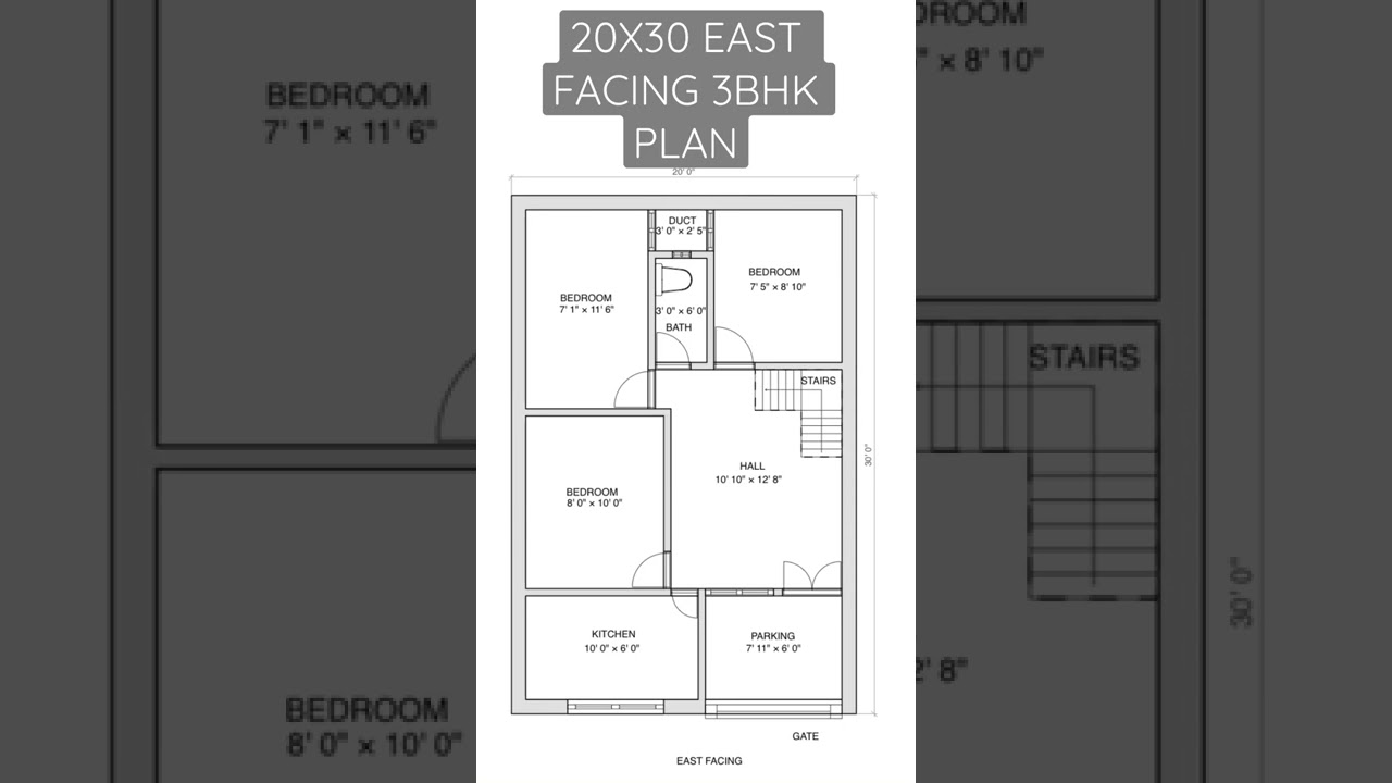 20x30 East-Facing Vastu 3BHK House Plan 🏡