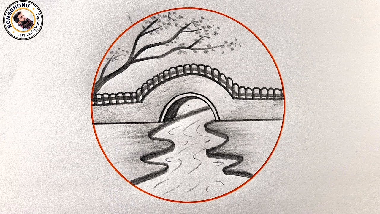 Bridge scenery🌷💚🌳 bangla voice tutorial #tutorial  #art #easydrawing