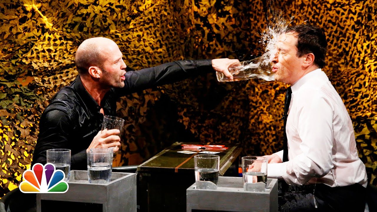 Jason Statham Gets Soaked in Water War Challenge with Jimmy Fallon π¦