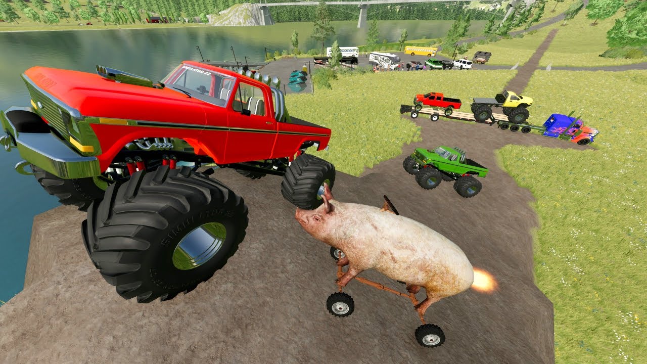 Monster Truck Jump Over Lake & Plane | Farming Simulator 22