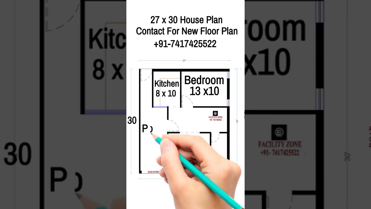 27x30 House Design with 1BHK & Facility Zone 🏡