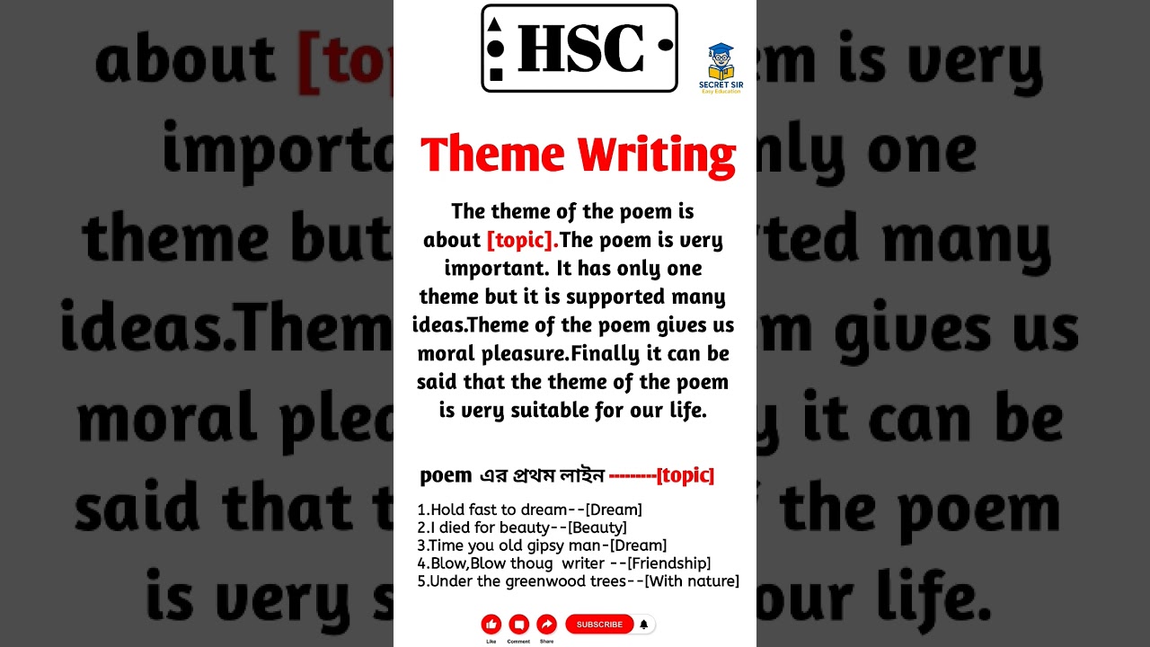 hsc theme writing|hsc 2026 theme লেখার নিয়ম|একটা নিয়ম দিয়ে কি করে সকল থিম/theme লিখব|hsc poem theme|