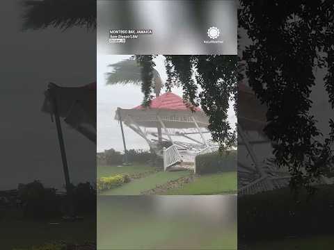 Gazebo Collapses as Hurricane Melissa Roars