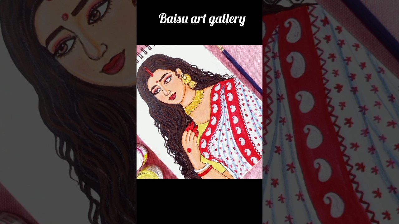 How to draw a girl with saree|Bengali girl drawing|#shorts #ytshorts #youtubeshorts #girldrawing#art