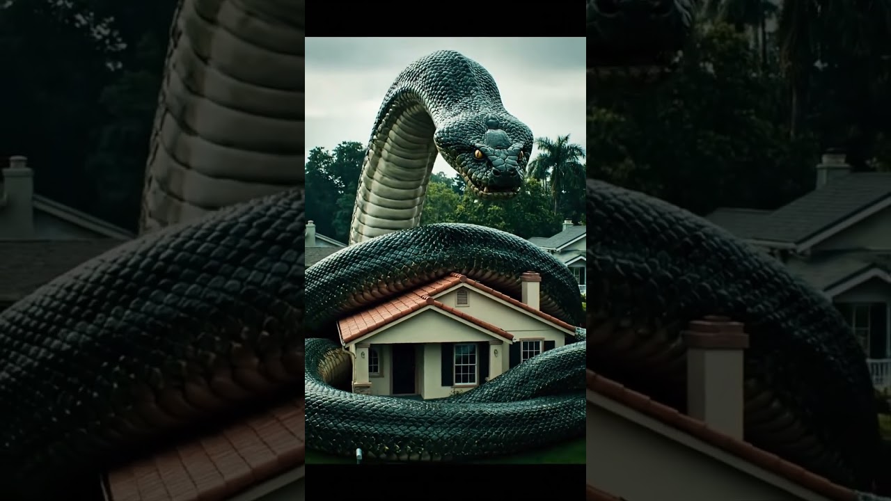 Epic AI Art: Giant Snake Wrapping Around a Cozy Home π