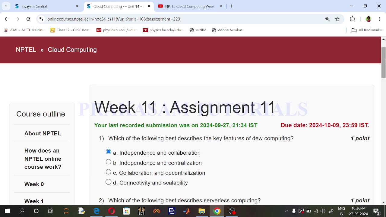 NPTEL#Cloud Computing#Quiz Week 10 & Week 11 Assignment#August 2024