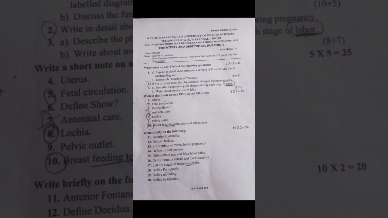 Obg Question Paper BSc Nursing 3rd Year 📄