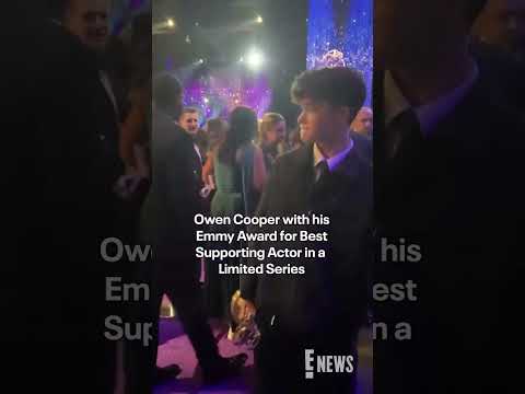 “Adolescence” star Owen Cooper, the youngest male actor to win an award at the #Emmys.