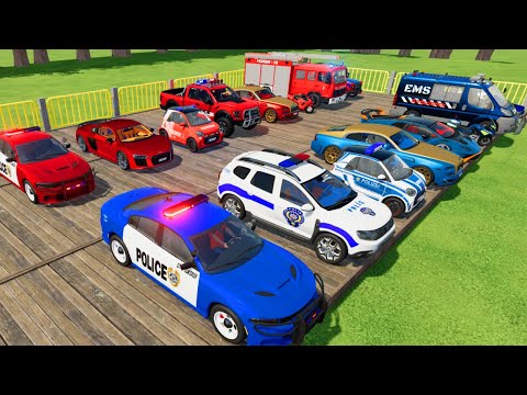 TRANSPORTING CARS, AMBULANCE, POLICE CARS, FIRE TRUCK OF COLORS! WITH TRUCKS! - FS 22