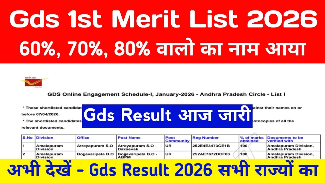 GDS Result 2026 🔴 Gds Merit List 2026 Kaise Check Kare ? Gds 1st Merit List 2026 ? Gds Cut Off 2026