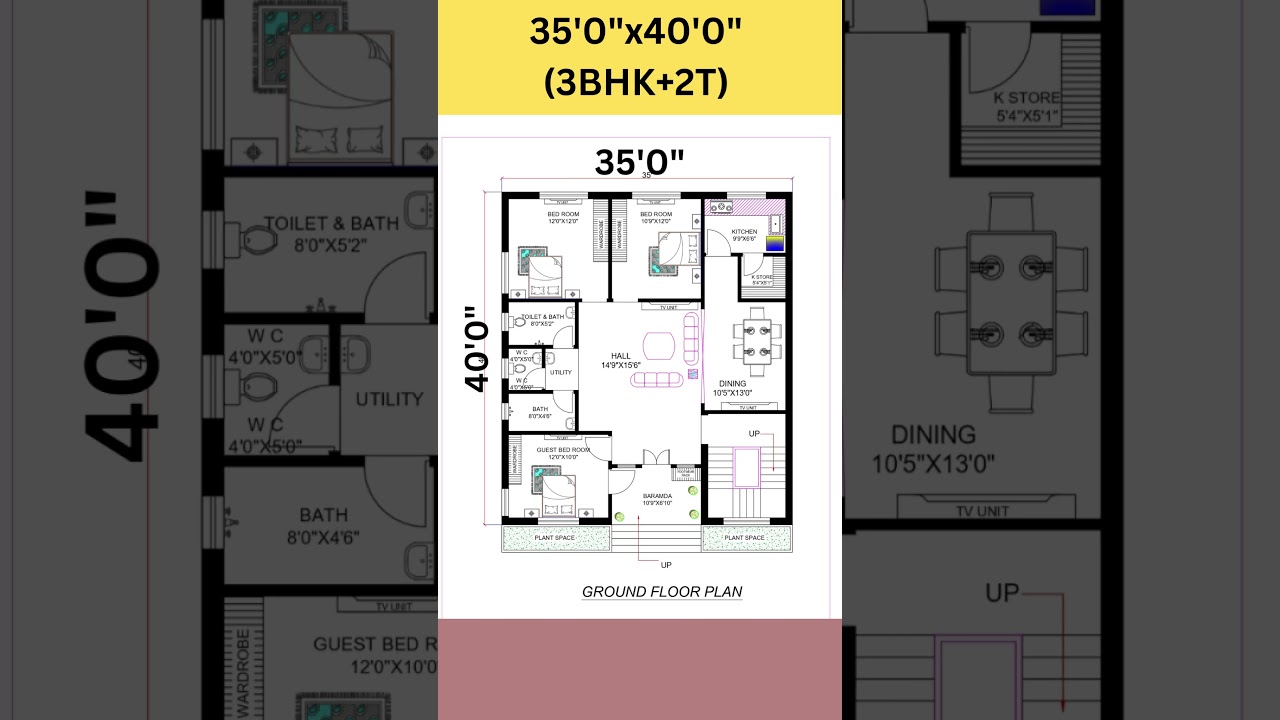 35x40 House Plan Design 🏡