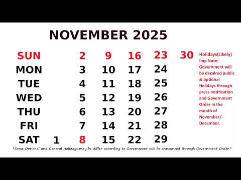 November Calendar 2025