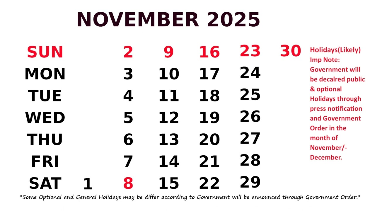 November 2025 Calendar with Holidays 📅