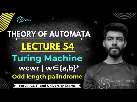 54- Consturct a Turing Machine for wcw^r where w ∈ {𝑎,𝑏}* | TM for Odd length Palindrome