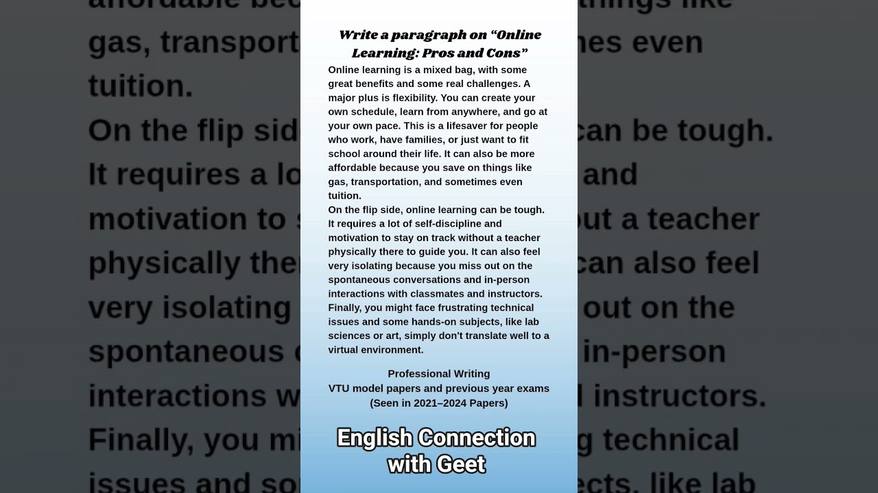 Professional Writing Skills in English | Online Learning Pros and Cons | VTU 21EGH28/BPWSK106 #shots