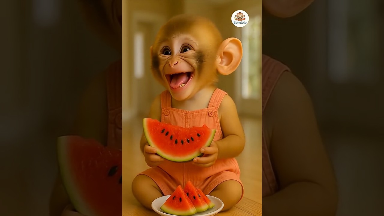 Funny Monkey Laughs While Eating Watermelon π