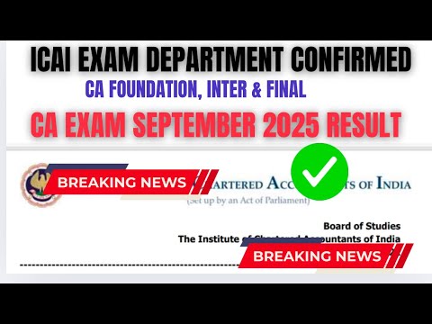 ICAI Exam Department Confirmed ✅ CA Exam September 2025 Result Date