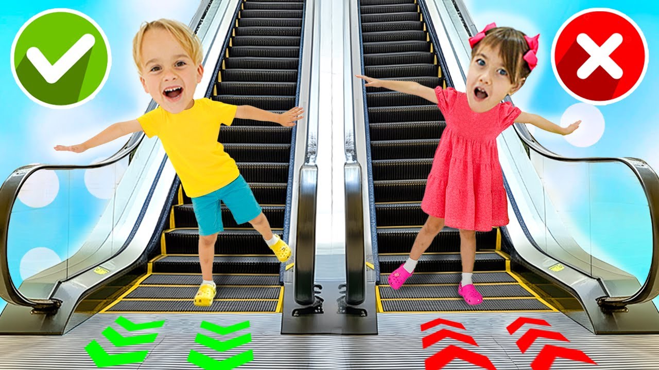 Escalator Mall Adventure: Kids Learn Safety Rules 🛒