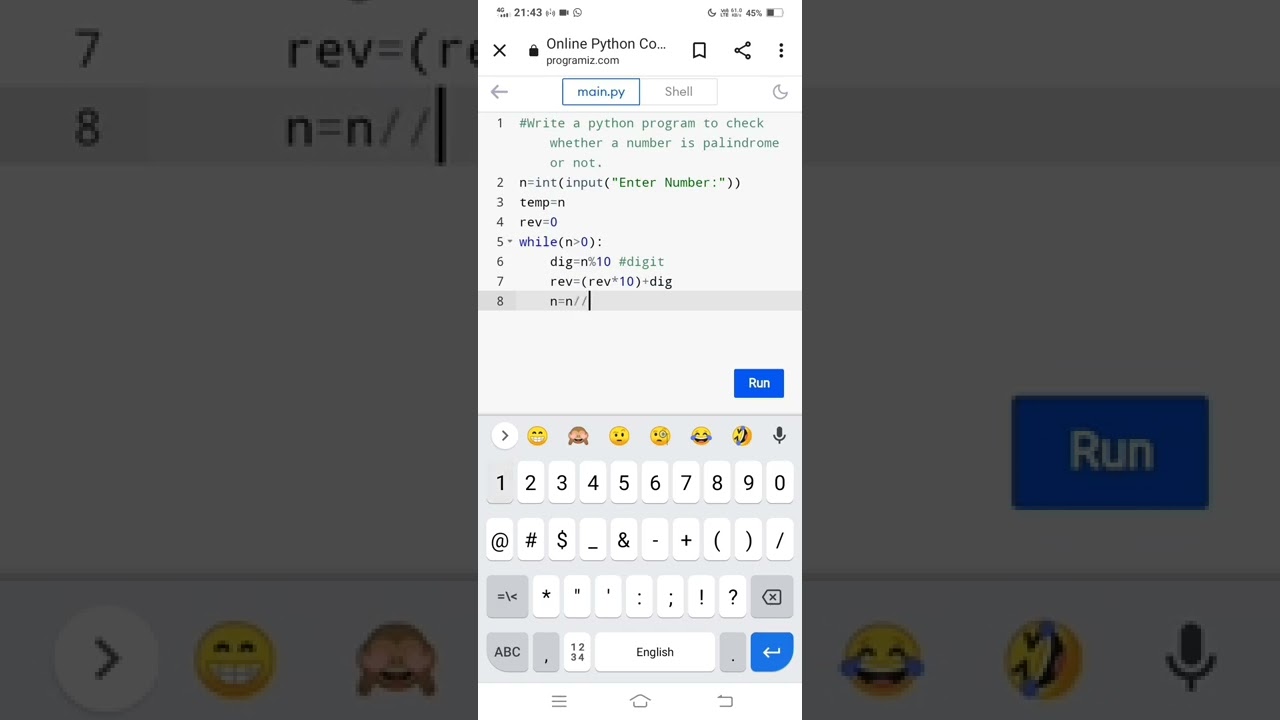 Python Program to Check Palindrome Number