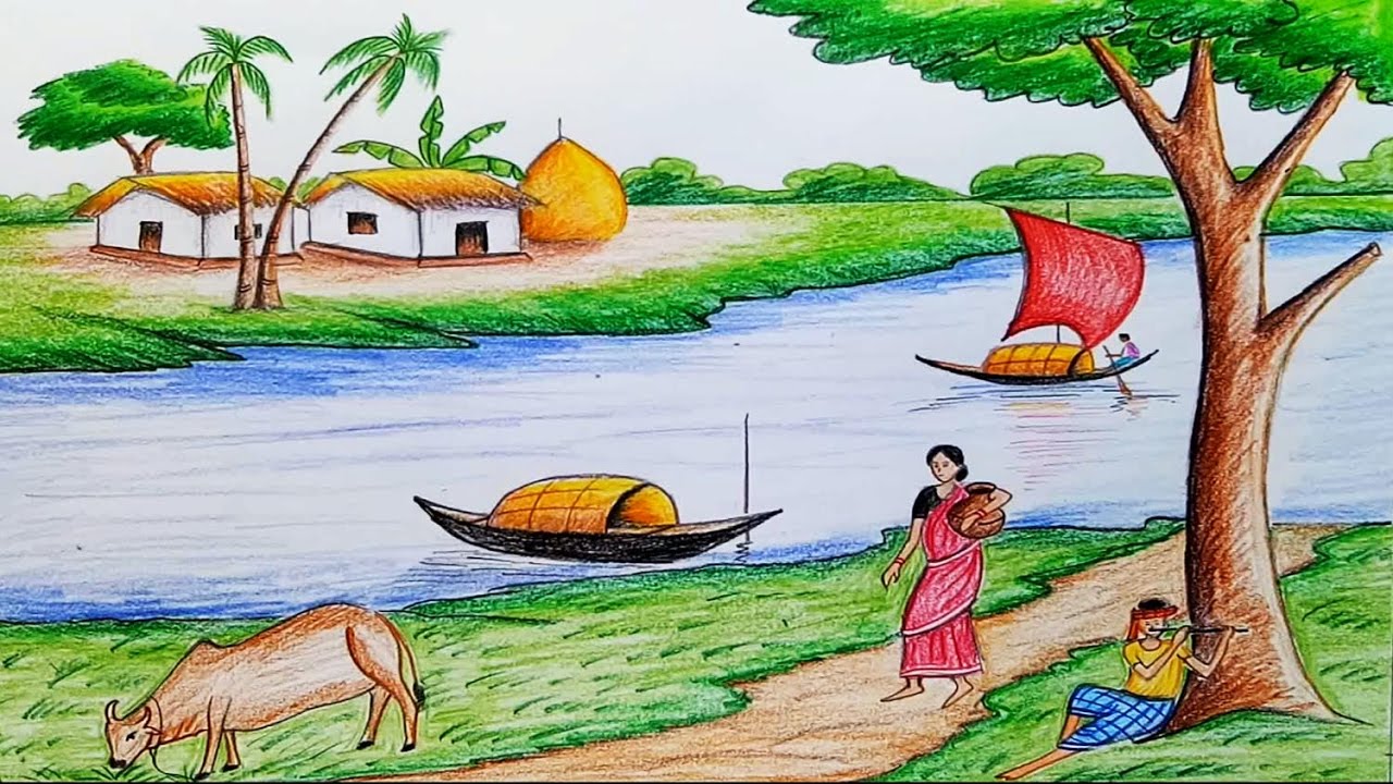 Easy Ruposhi Bangla Landscape Drawing for Kids 🎨