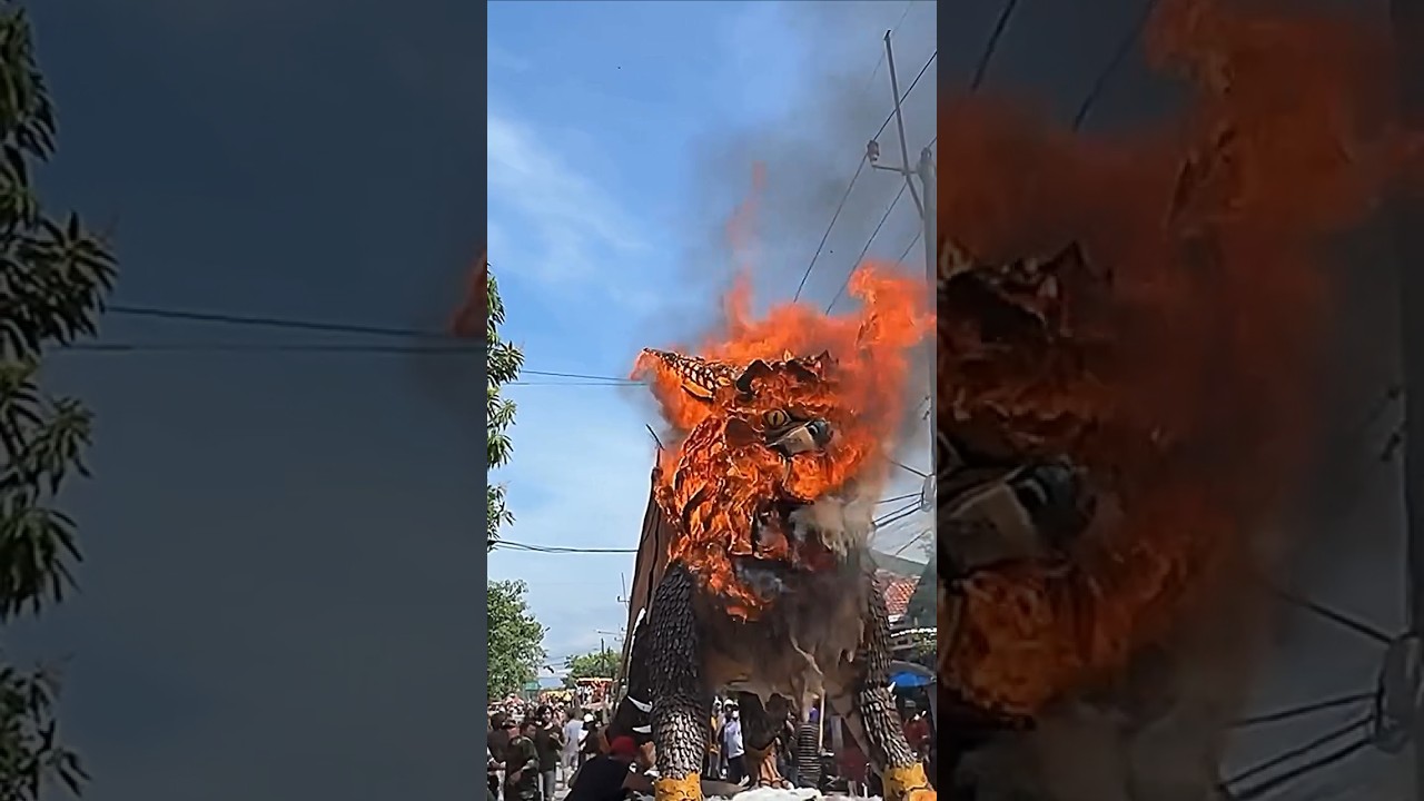 Viral! Ogoh-Ogoh Singa Terbakar Saat Karnaval di Cirebon ๐ฅ