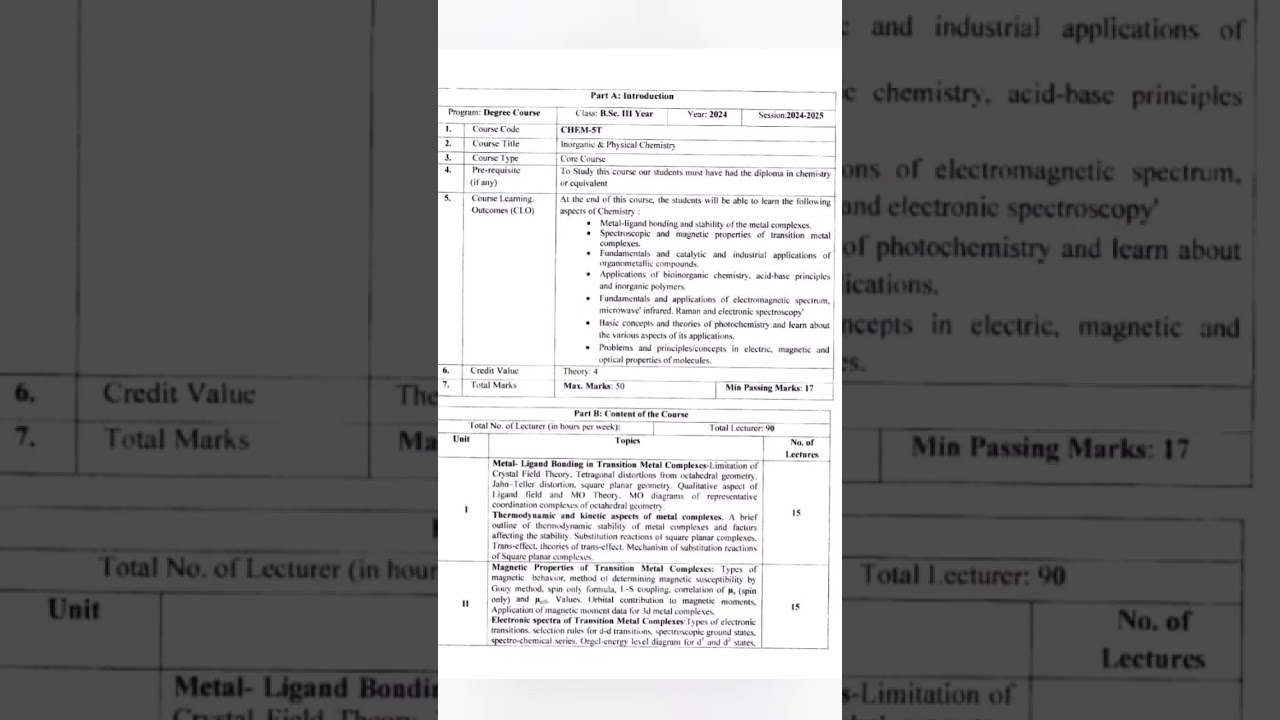 BSc 3rd Year Chemistry 1st Paper Syllabus 2025-2026