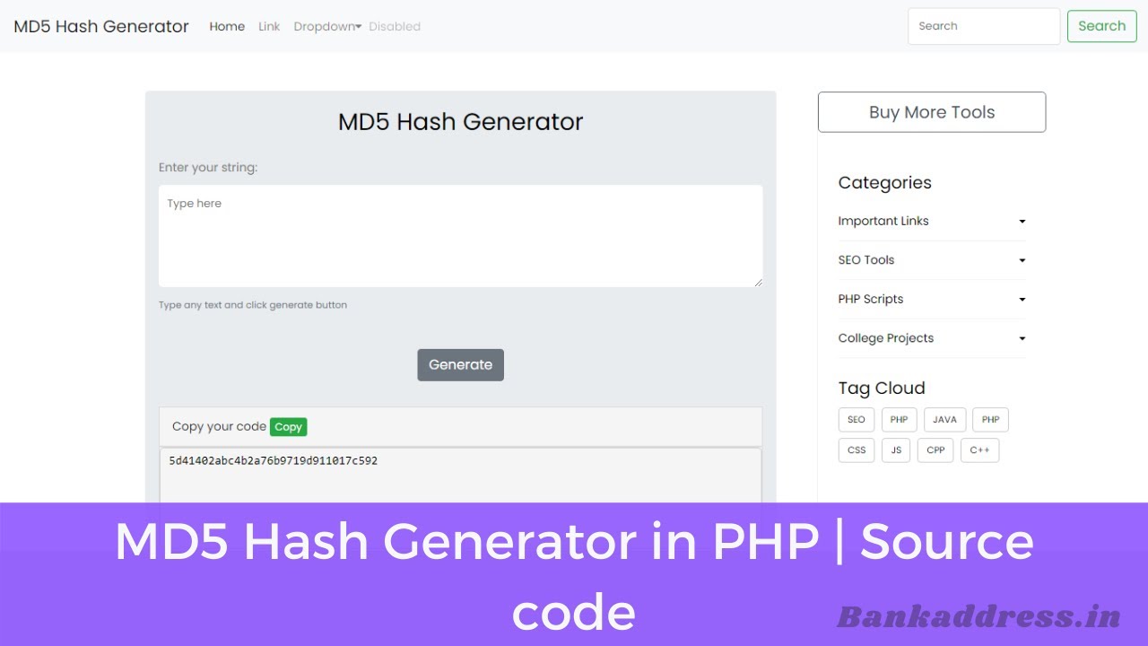 MD5 PHP MD5 Hash Generator with Source Code 🔐