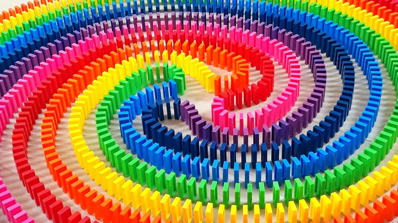 Colorful Rainbow Dominoes! 🌈 Satisfying Chain Reaction