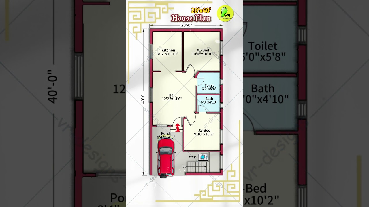 20×40 2BHK House Plan with Car Parking 🚗