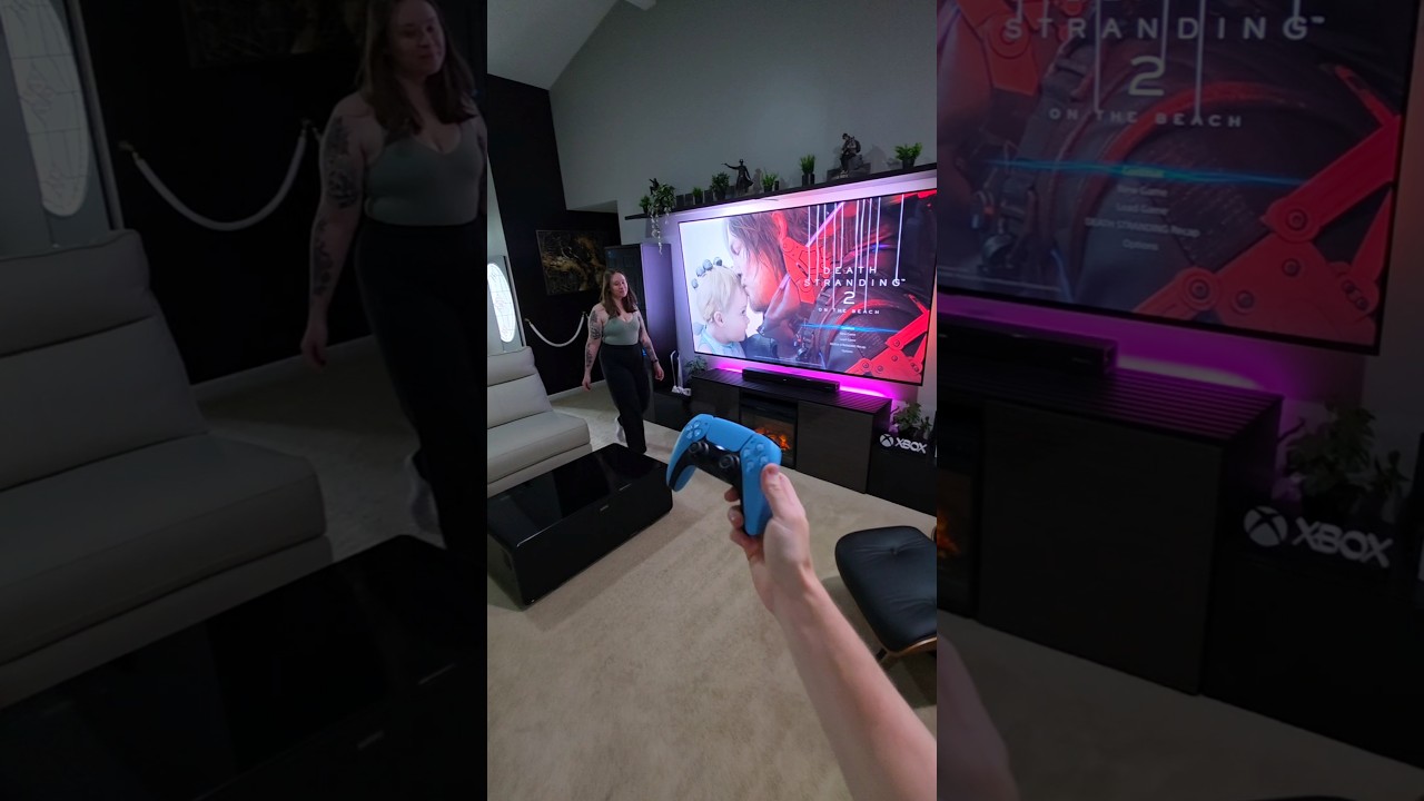 PS5 Gaming in my living room on a 100" QLED 🔥 #gamingsetup #gamingvideos PS5 #gamergirl