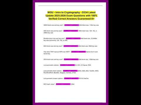 WGU Intro to Cryptography D334 Latest Update 2025 2026 Exam Questions with 100 Verified Correct An