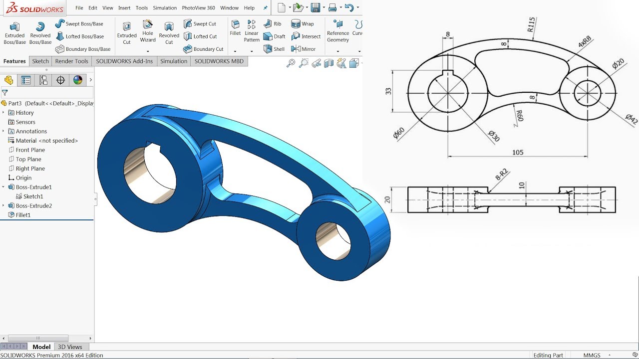 SolidWorks Beginner Exercise 21: Extrude, Fillet & Appearance
