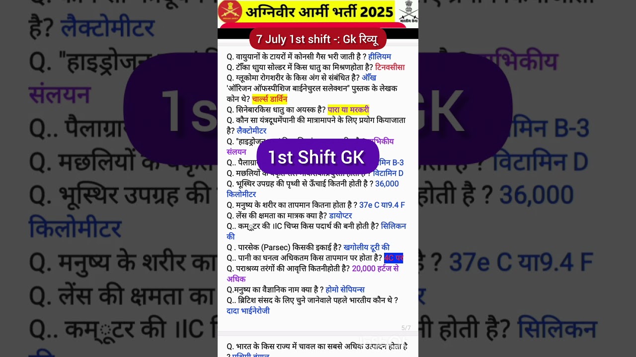 7 July 2025 Army GK Exam Analysis 😇