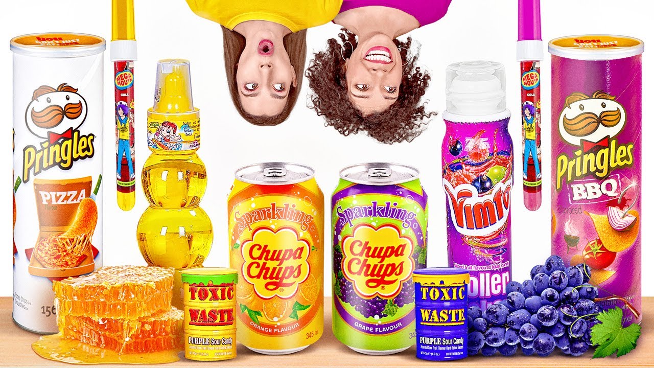 Makan 1 Warna dalam 24 Jam! Akhirnya Berhenti Menang! Mukbang Ungu vs Kuning oleh 123 GO! CHALLENGE π¨