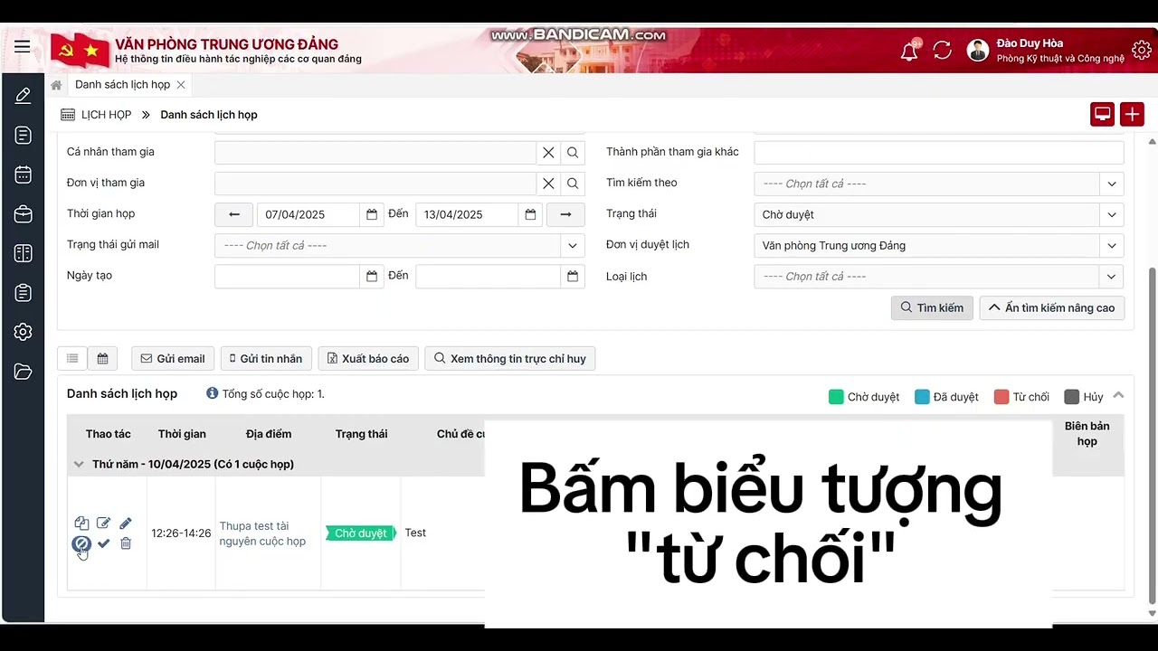 Hướng Dẫn Cách Từ Chối Duyệt Lịch Họp Trên Hệ Thống Quản Lý Tác Nghiệp 📅