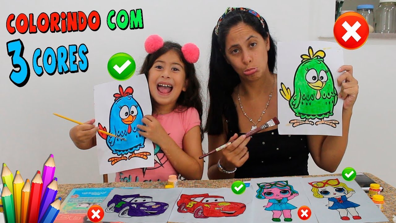 Desafio de Colorir com 3 Cores: Galinha Pintadinha e Carros Disney 🎨