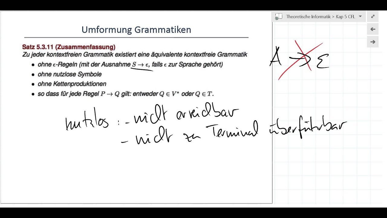 72. Theoretische Informatik WS 13/14: Umformung kontextfreier Grammatiken & Unistreams