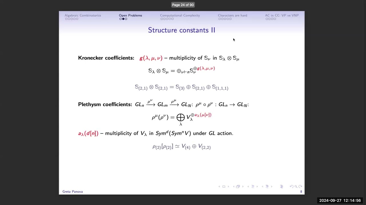 Sep 27, Unveiling the Complexity of Algebraic Combinatorics with Greta Panova 🔍