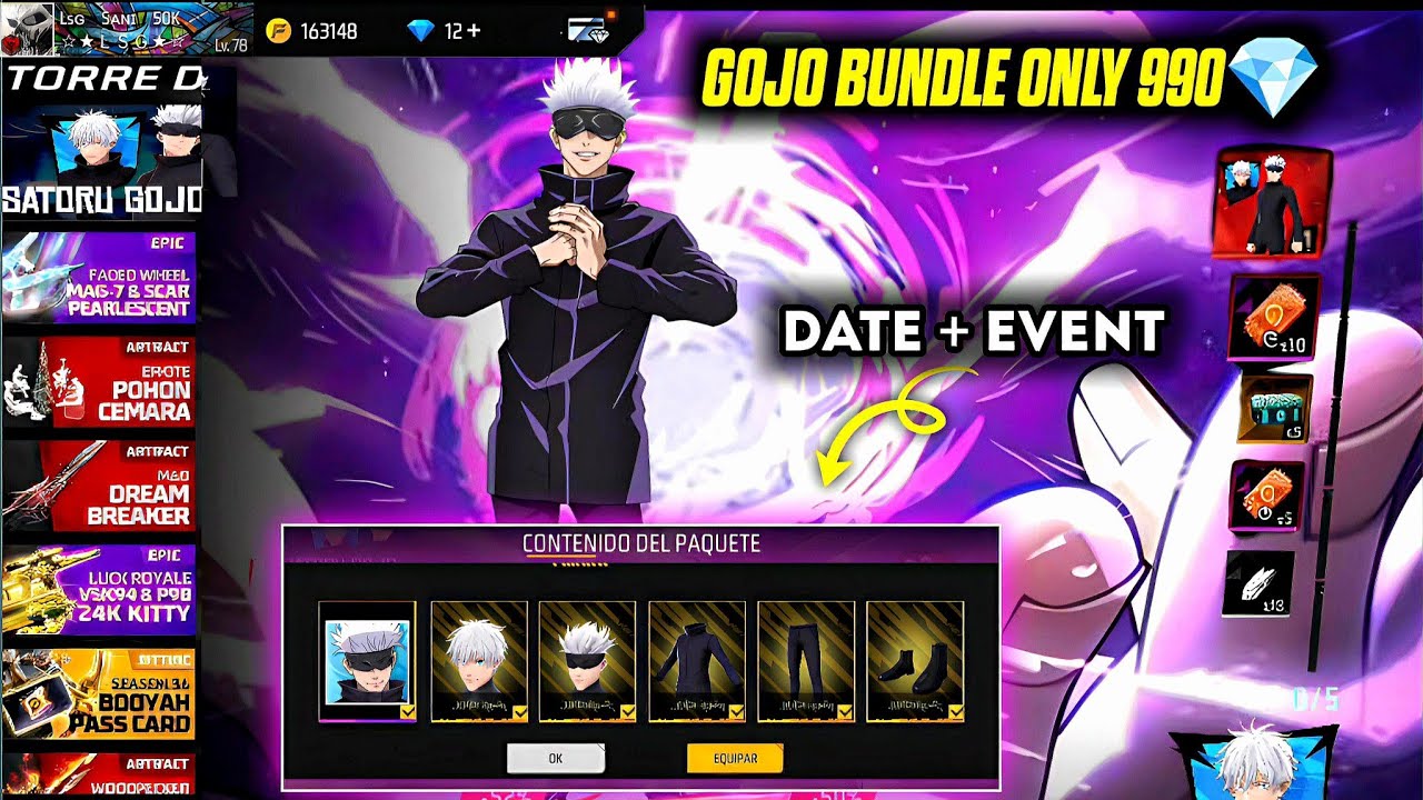Gojo Saturo Ascension Event & Bundle in Free Fire 🎮