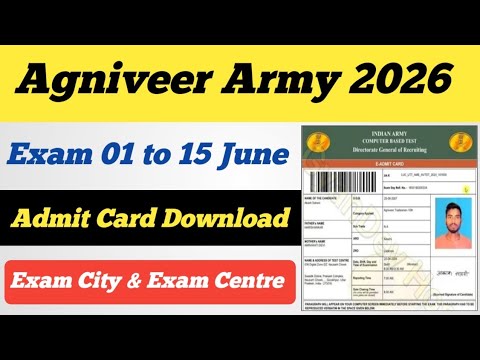Agniveer Army Exam Admit Card Download 2026 ll Agniveer Army Exam City & Exam Centre 2026 