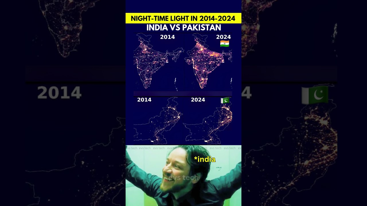 India vs Pakistan: Night Lights Satellite Comparison (2014–2024)