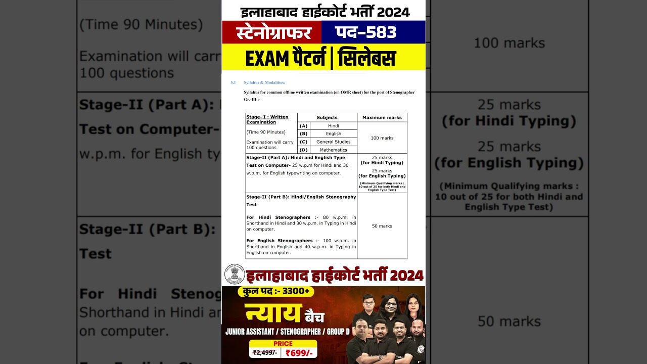 Allahabad High Court Stenographer Syllabus 2024 #Shorts #PW #UpExamsWallah