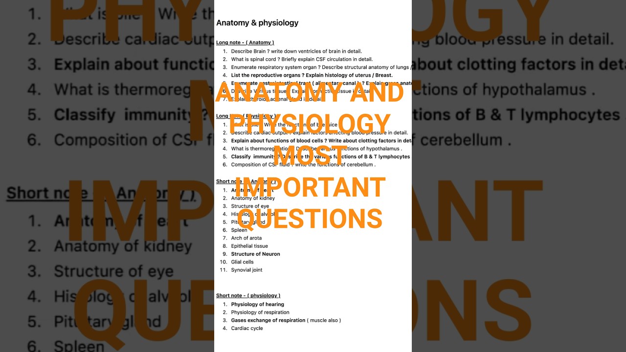 Anatomy and physiology | Important questions | 1st semester BSC nursing
