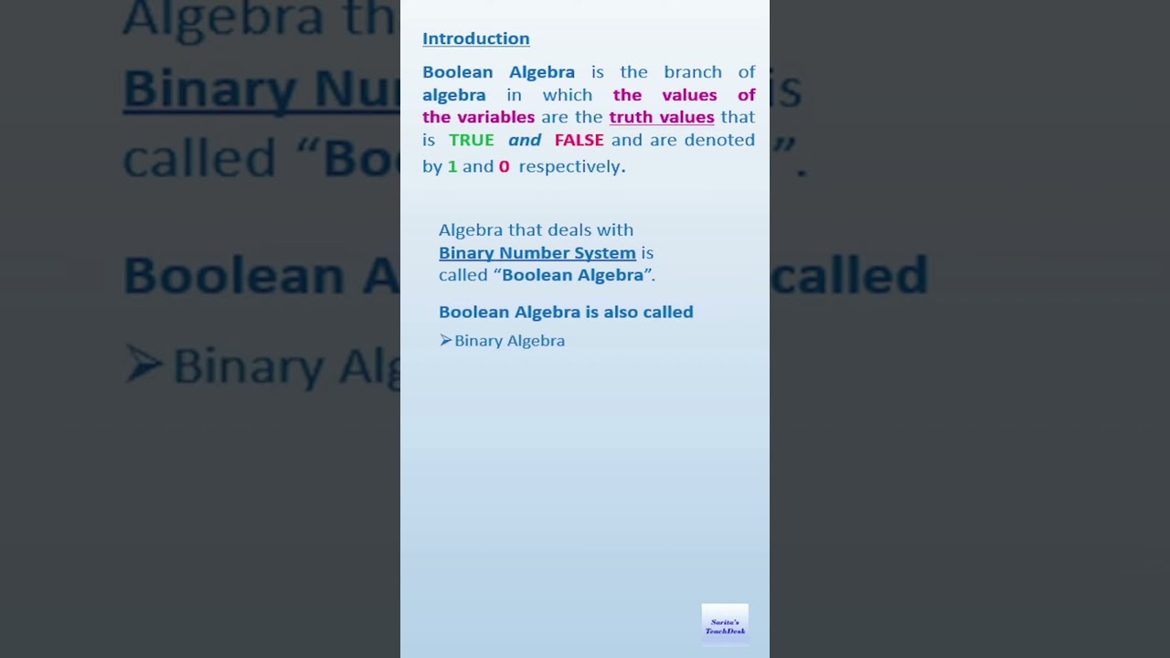 Introduction to Boolean Algebra | Sarita's Teachdesk