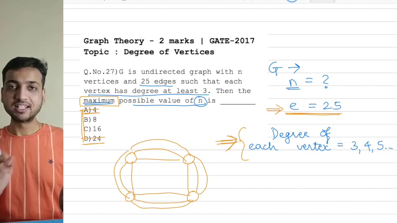 GATE 2017 Graph Theory: Vertex Degree Solutions