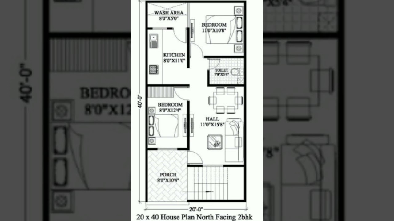 20x40 North-Facing 2BHK House Plan π‘