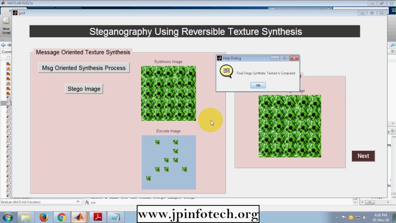 Reversible Texture Synthesis for Steganography in MATLAB 🖼️
