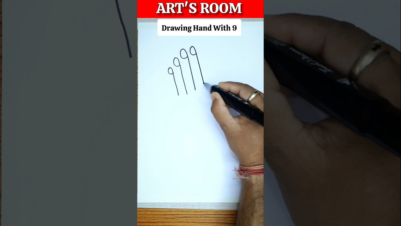 Simple Hand Drawing Trick with Number 9 ✍️