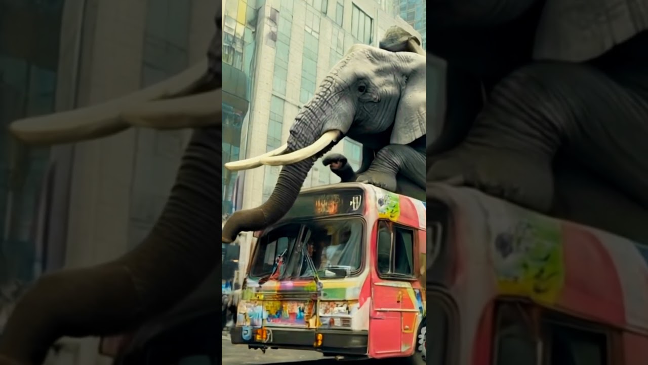 Elephant Rides the Bus in AI Cartoon 🐘